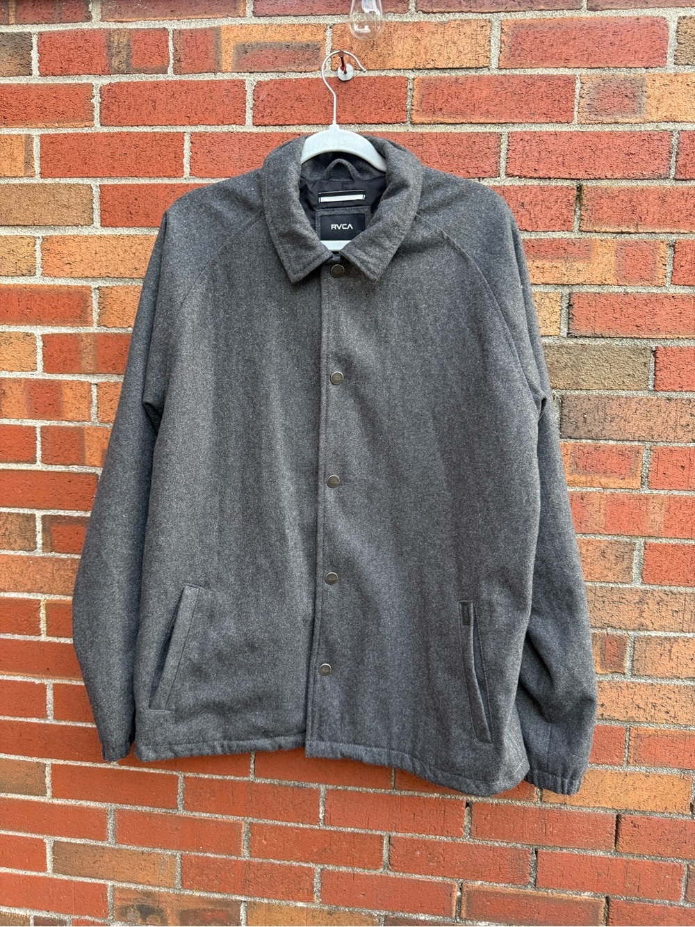RVCA Gray Wool Blend Snap Front Jacket Men’s Large Minimalist Coat